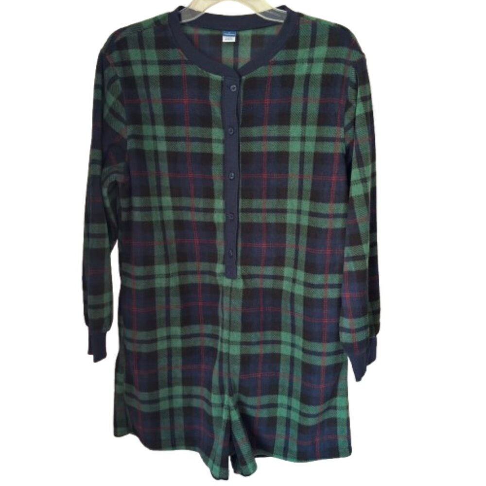 Old Navy Match The Fam! Green/Blue Plaid Fleece Romper Lounge Sleepwear Size M